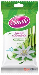картинка Вологі серветки Smile Бамбук і Едельвейс без спирту 15 шт.