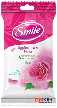  Вологі серветки Smile Бурбонська троянда без спирту 15 шт.