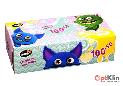  Серветки паперові Silken Дитячі 2-шарові 100 + 50 шт.