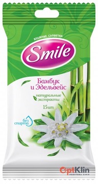  Вологі серветки Smile Бамбук і Едельвейс без спирту 15 шт.