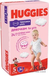 картинка Підгузки-трусики для дівчаток Huggies Pants 5 Jumbo (12-17 кг) 34 шт.